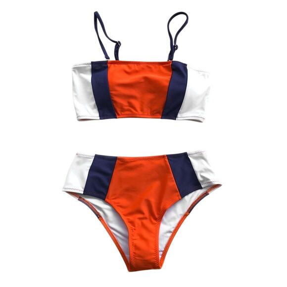 Cupshe Other - Cupshe Orange Navy White Color-Block Two-Piece Bikini